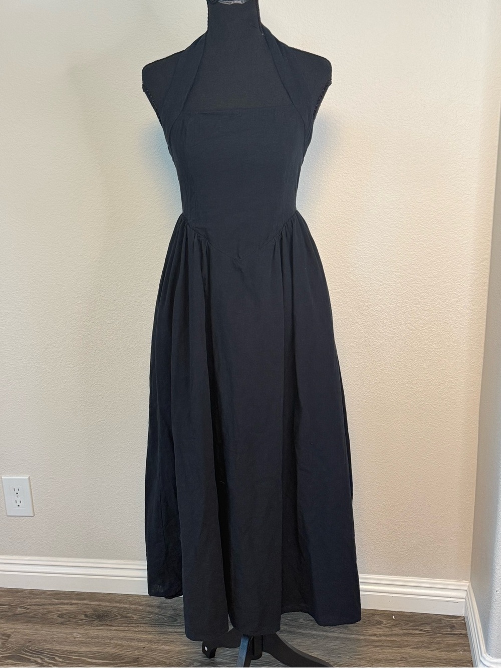 Seven Wonders Black Halter Cotton Midi Dress Size Small